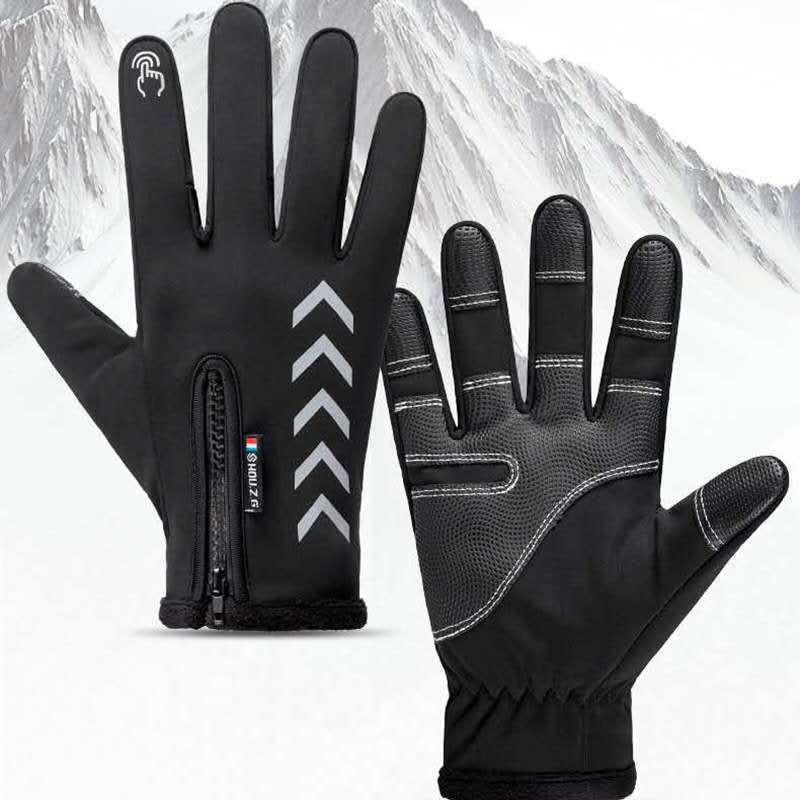 Unisex Fleece-Lined Waterproof Gloves: Touchscreen, Cold-Proof, Zippered for Outdoor Cycling & Motorcycling