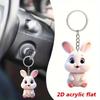 Charmanter doppelseitiger flacher 2D-Schlüsselanhänger aus Acryl mit weißem Kaninchen – perfekt als dekoratives Geschenk für Autoschlüssel und Rucksäcke
