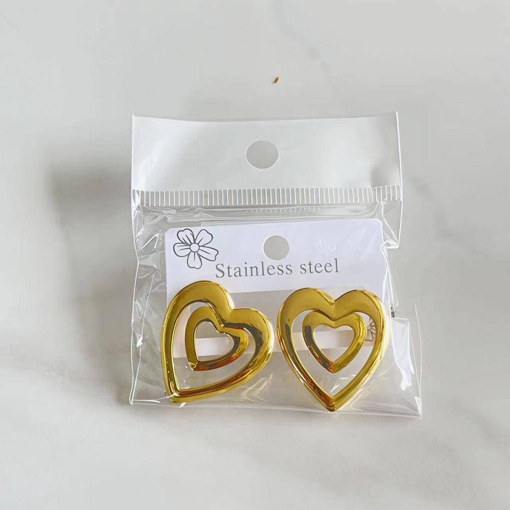 18K Gold Plated Stainless steel Waterproof Heart Stud Earrings, Bold Vintage Chunky Jewelry for Women