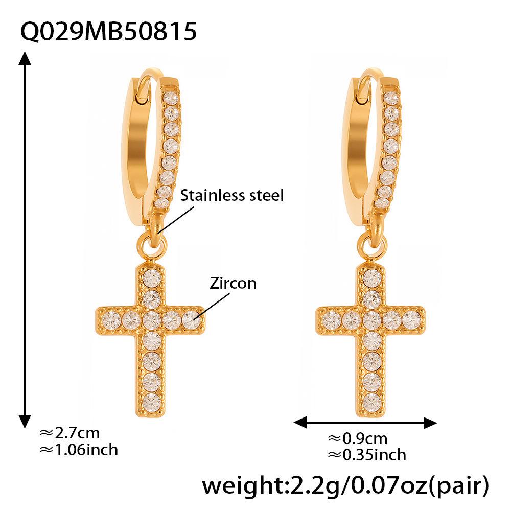 18k Gold-Plated Stainless Steel Zircon Cross Earrings – Minimalist Luxury Style