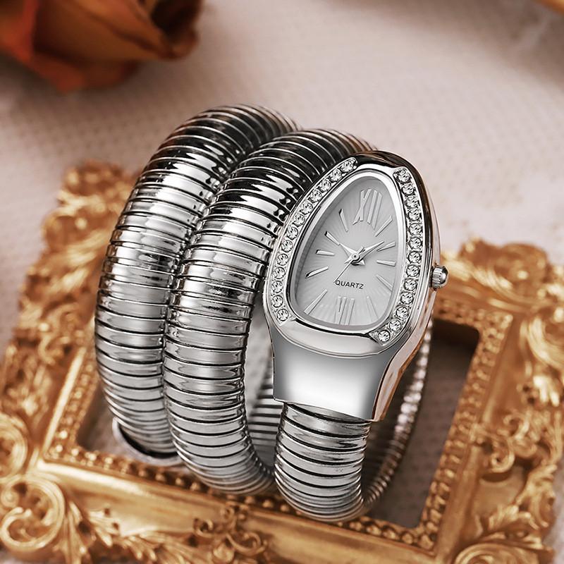 Zhejiang Crafted Snake Shaped Quartz Watch With Elliptical Dial For Trendy Women