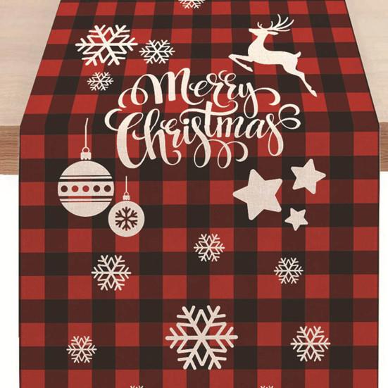 Table Runner Eye-catching Washable Table Durable Soft Plaid Christmas Snowflake Pattern Cloth for Kitchen