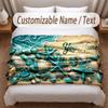 Fish Ocean Theme Soft Blanket Personalized Custom Name Text Print Warm Blanket Home Sofa Bedroom Decor
