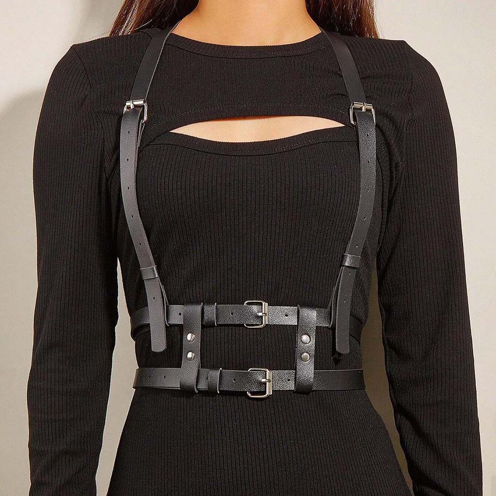 Cintura Taglie Forti da Donna, Cintura Pettorale Punk in Ecopelle PU, Cintura Body alla Moda, Accessorio Gotico per Festa Cintura Pettorale.