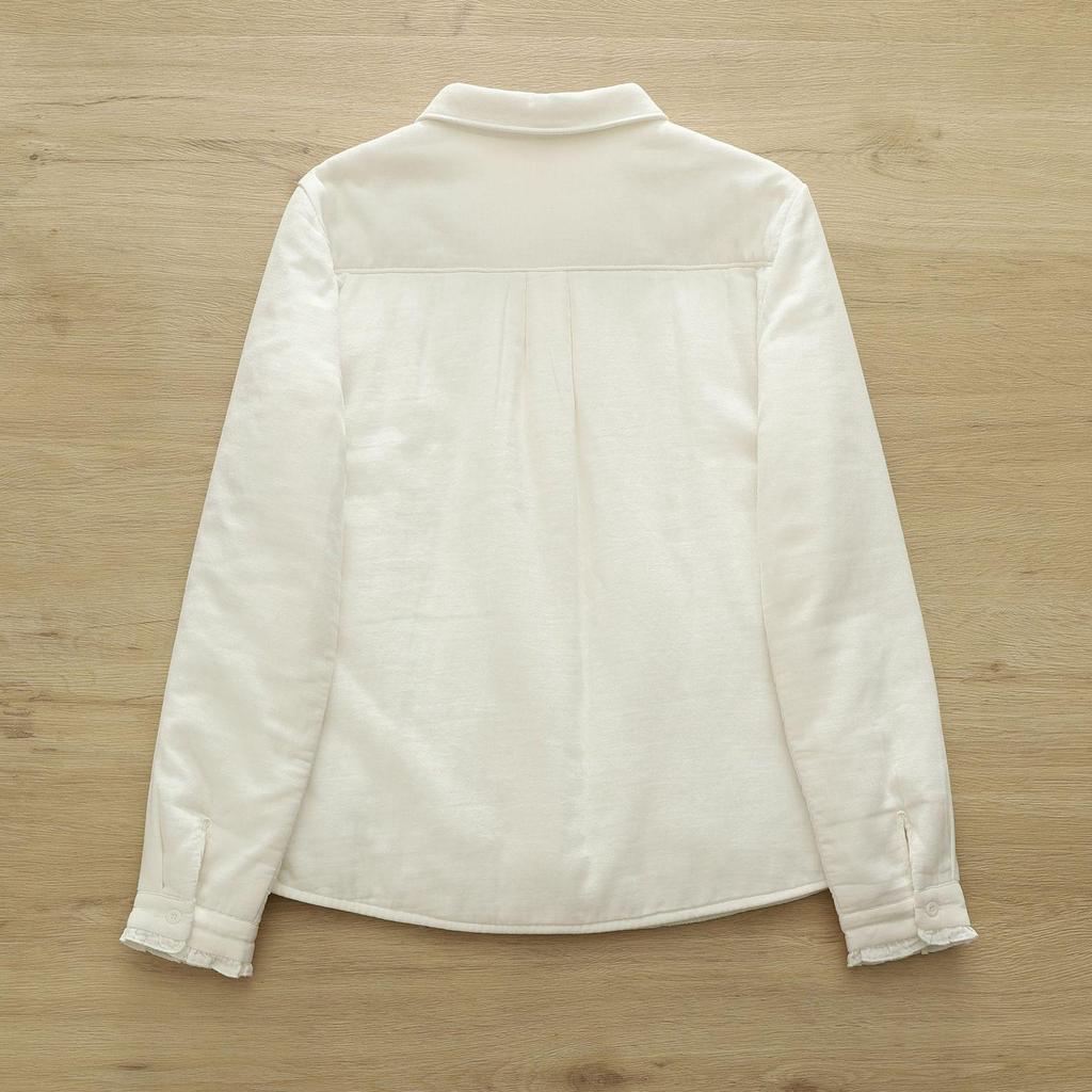 Women's Cotton Coat - Warm Padded Ear-Shaped Lace Placket, Double-Layer Gauze, Round Neck, Casual Versatile Jacket