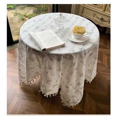 1Pc Tassels Tablecloth,Round Cotton Floral Tea Table Decoration,Table Cover For Kitchen Wedding Dining Room