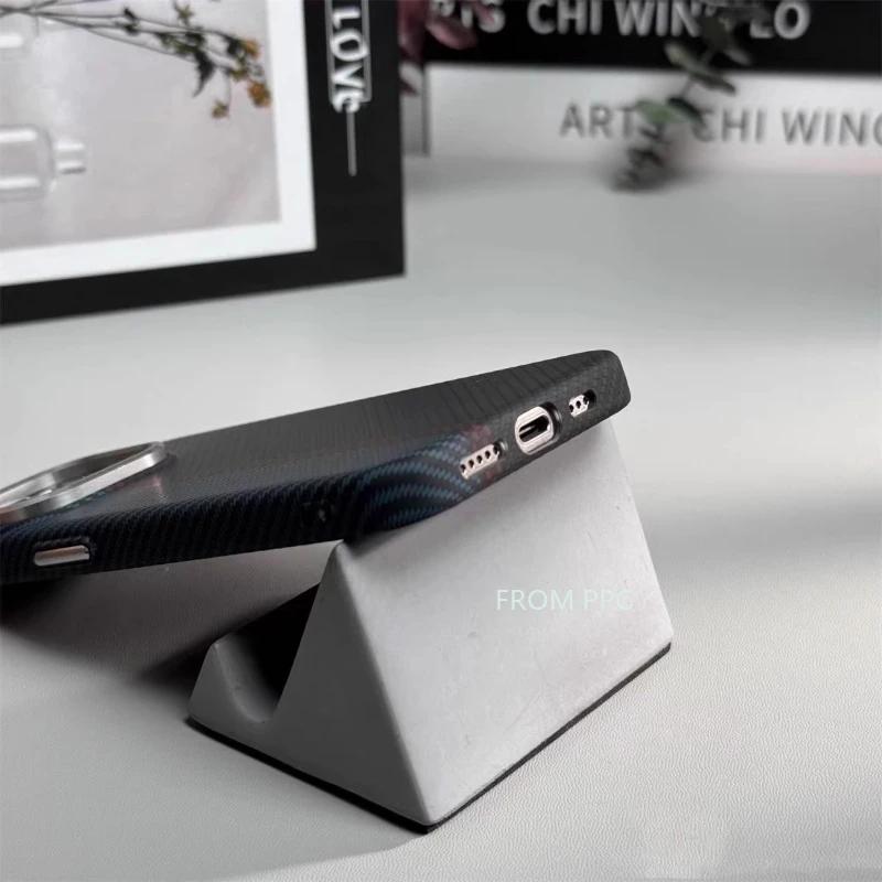 Carbon Fibre for MagSafe Cover Case for iPhone 17 16 15 14 Pro Max Wireless Charging Magnetic Phone Shell Camera Ring Hard Coque