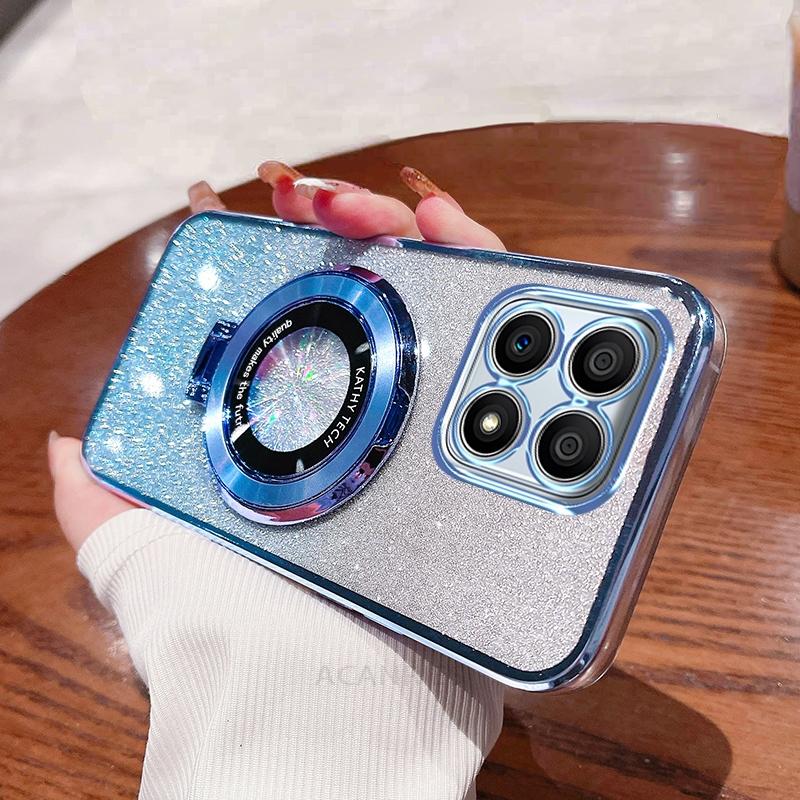 Honorx8 Luxury Glitter Plating Holder Case For Huawei Honor X8 X6 X8a 4g 5g X8b X6s X7a X7b 70 Lite Silicone Stand Cover Honorx6