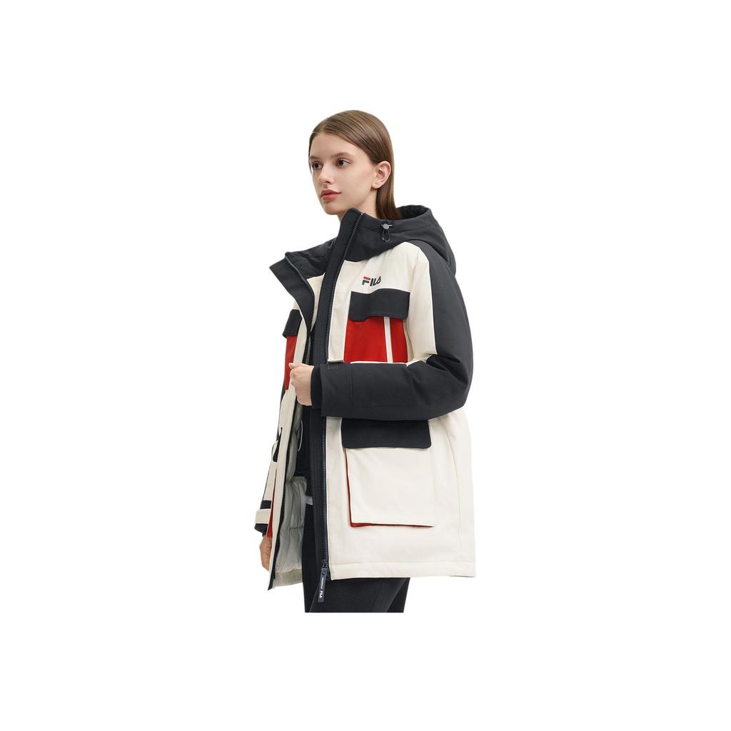 Fila Original Warm Casual Versatile Hooded Down Jacket Women Outerwear Fresh-Milk-White F11W449901FIV