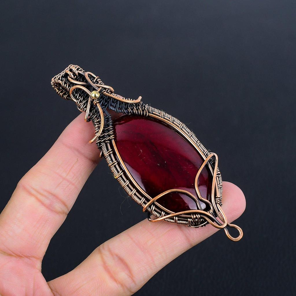 Red Flash Labradorite Pendant, 999 Copper Wire Wrapped Jewelry, Gemstone Jewelry Pendant, Handmade Wedding Gift Jewelry