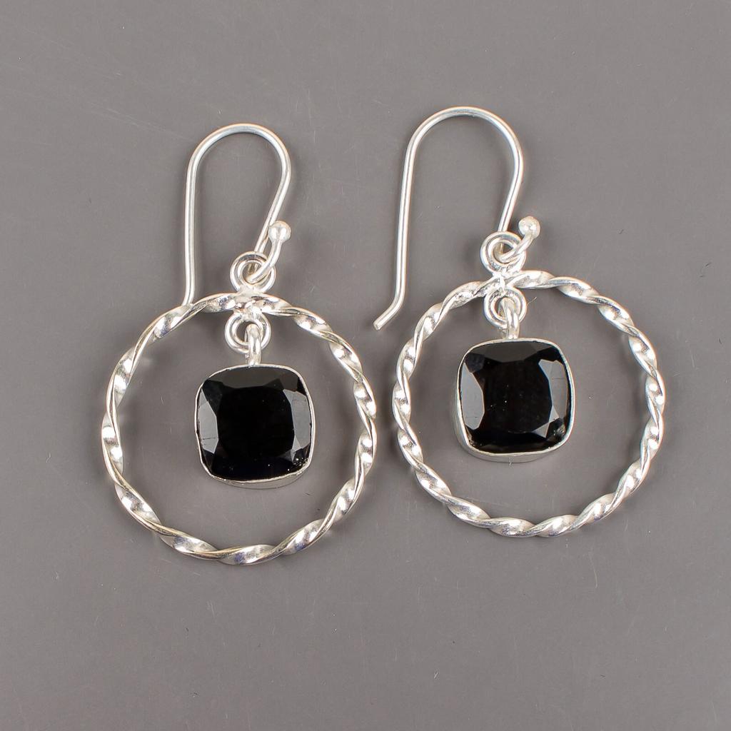 Black Onyx Gemstone 925 Sterling Silver Boho Gift Jewelry Handmade Earrings1.60" EE-60-18