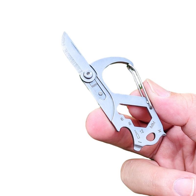 Mini multifunkční klíčenka Skládací nůž Šroubovák Otevírač lahví Přenosný Venkovní Sebeobrana Horolezecká přezka