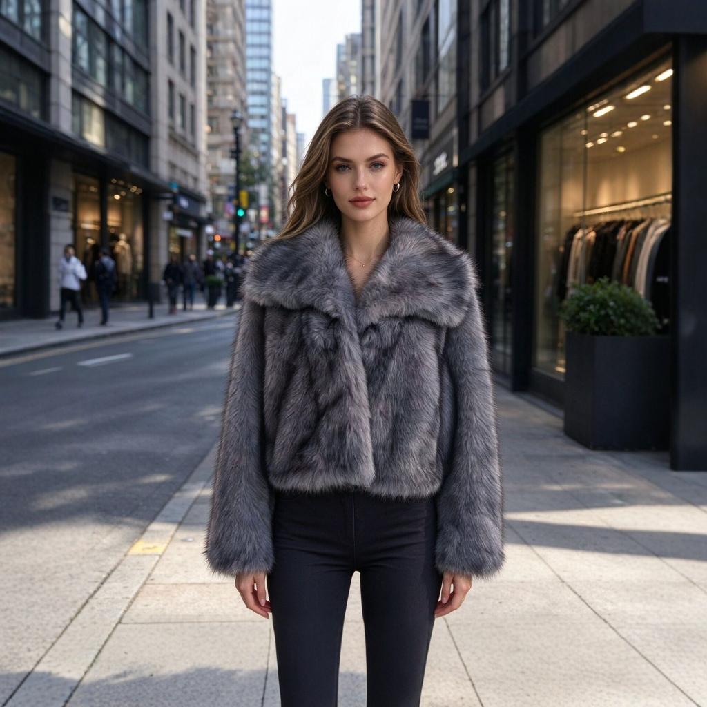 European and American style imitation fur coat women's short large lapel imitation fox hair short coat autumn and winter warm celebrity jacket
