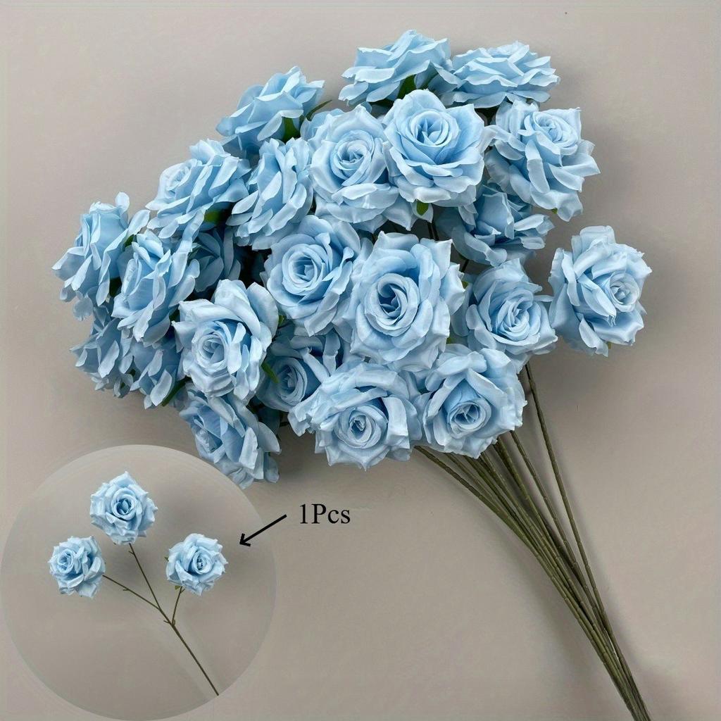 1Pc Blue Artificial Rose and Peony Leaf Wedding Home Decor Bouquet