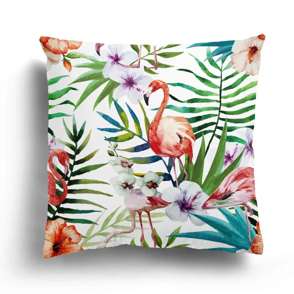 Tropical Plant Flamingo Print Pattern Cushion Cover for Home Living Room Sofa Decoration Waist  Pillowcase