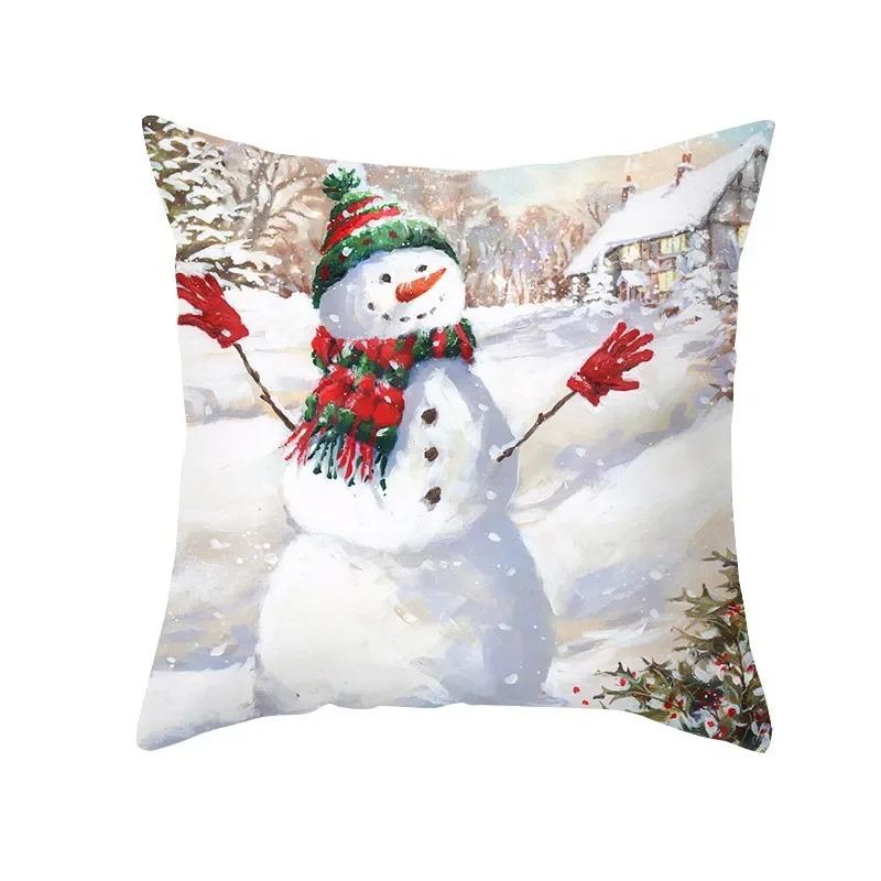 Winter Snow Scene Christmas Pillowcase New Year Home Decoration Sofa Cushion Cover Christmas Tree Printed Pillowcase