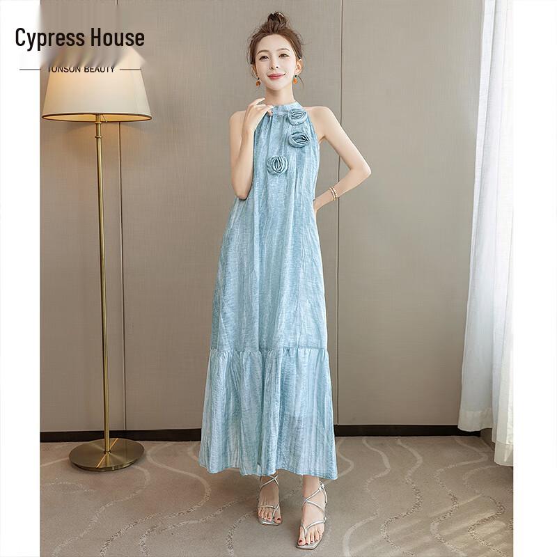 Женское милое длинное платье с 3D-цветами и вырезом-халтер M