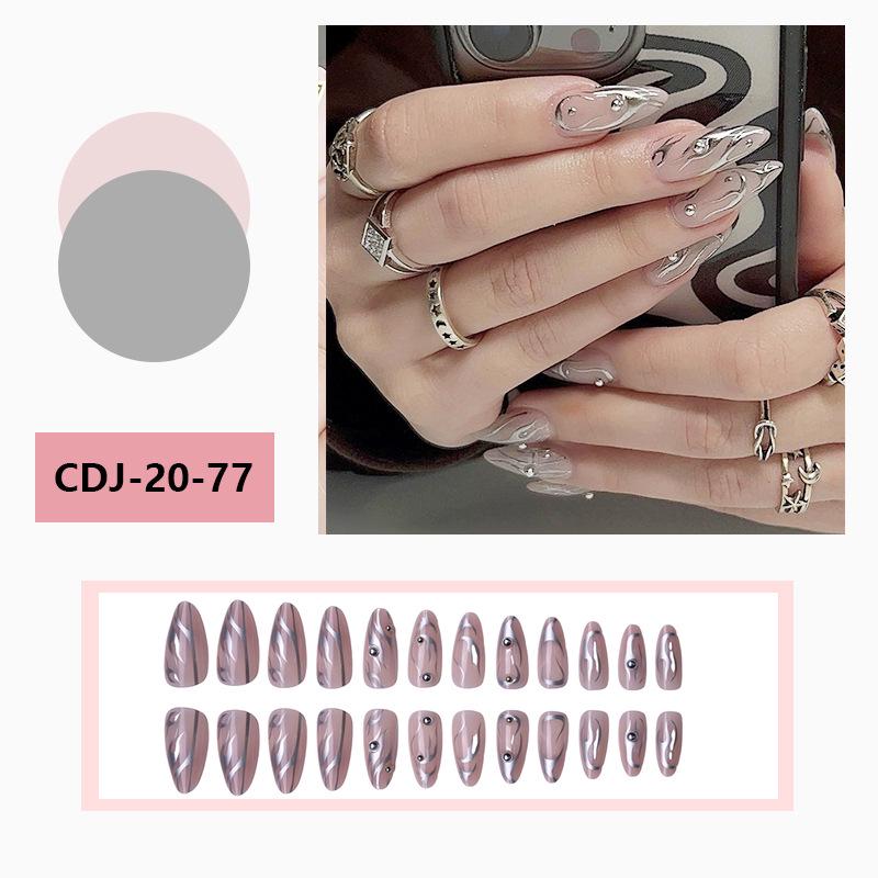 Silver Flame Rivet Wearable Nail Art Stickers - Fake Nails with European and American Design