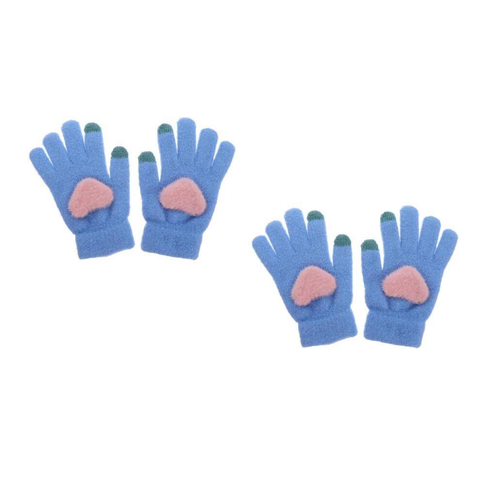 2 Pairs Heart Knitting Winter Gloves Thicken Touchscreen Knitted