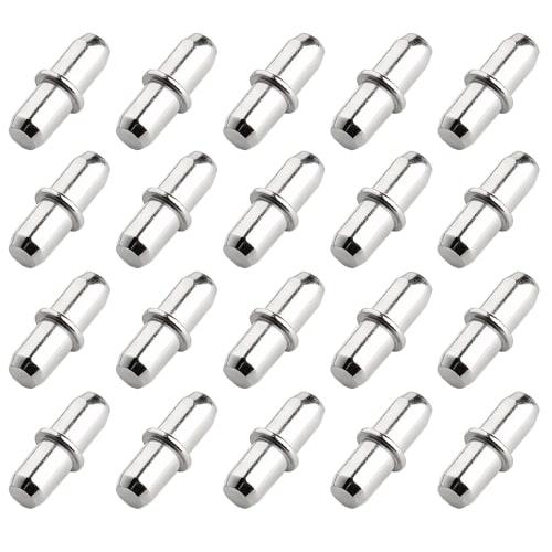 BLOOPIC Shelf Dowels, Set of 20, 5mm Insert Type, Metal Shelf Support Pins, Shelf Support Pins for Furniture Fixing, Bookshelves, 17x5mm (Silver, A)
