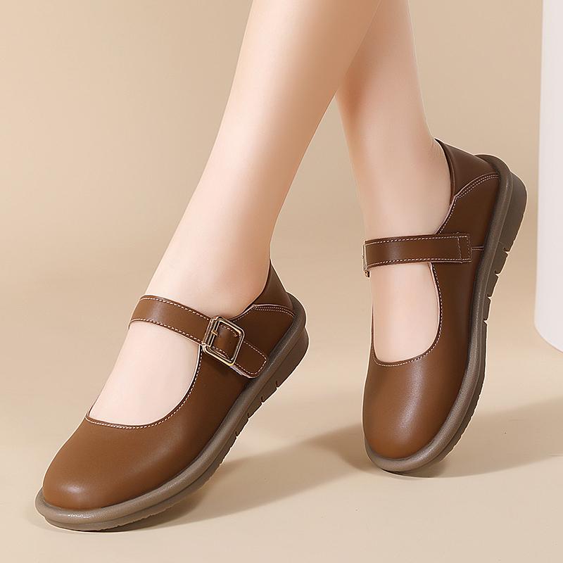 Fashion Womens Shoes Loose Round Top Layer Cowhide Breathable Anti Slip Shallow Cut Original Single Shoes Fashion Flats Designer Casual