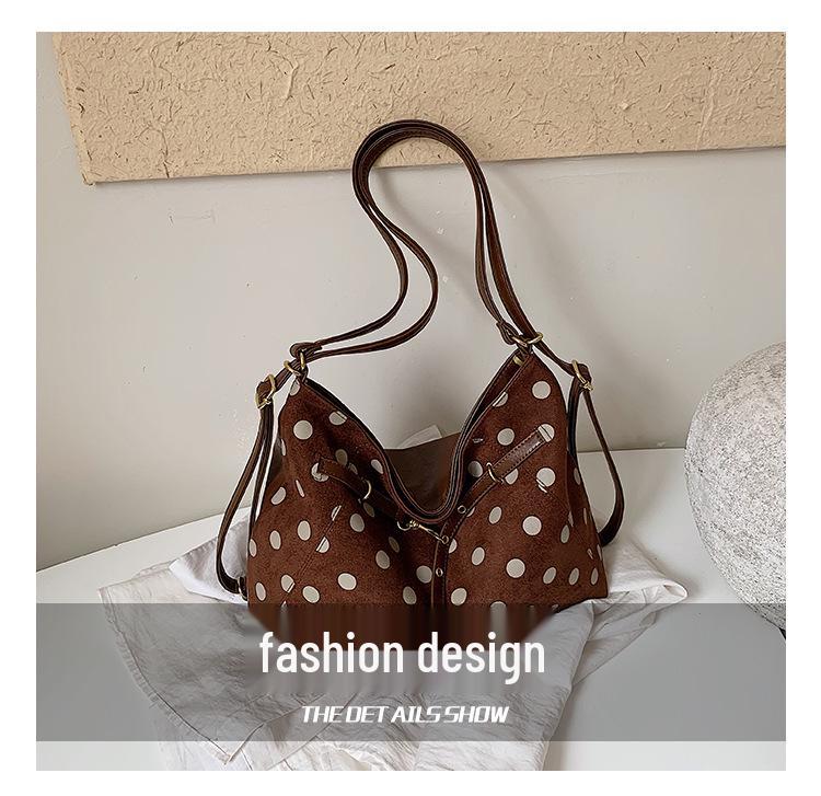 Korean Style Large Capacity Polka Dot Canvas Shoulder Bag for Women