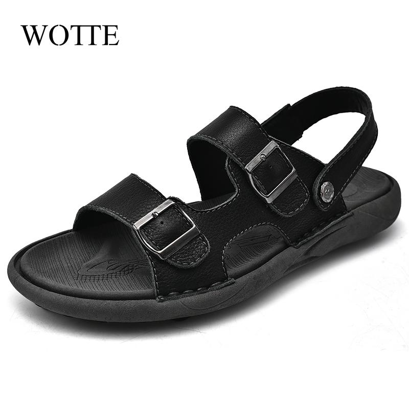 Men's Beach Sandals Casual Leather Breathable Beach Sandals Men's Outdoor Footwear Comfortable Summer Shoes Fashion Slippers