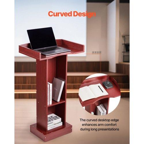 VEVOR Podium Stand, 1040 mm Wooden Lectern, Laptop Desk with Wide Reading Surface and Storage Shelf, Edge Stopper, Elegant Design, Flool-Standing