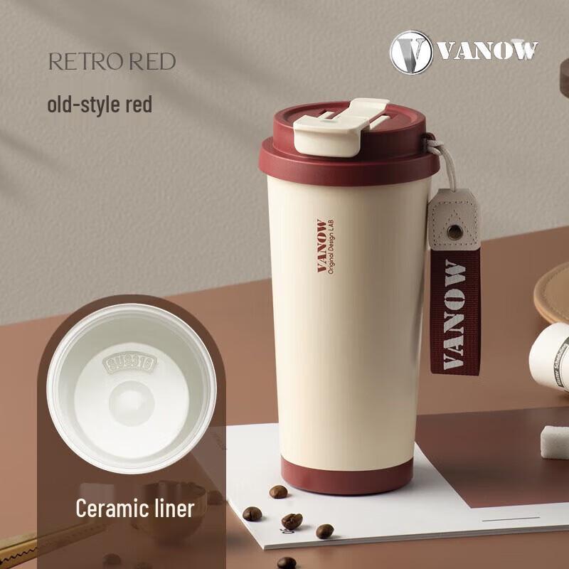 Vanow Ceramic Lined Insulated Coffee Tumbler with Straw
