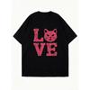 Oversized T Shirt Black Love Cat Face Print Casual Wear For Women