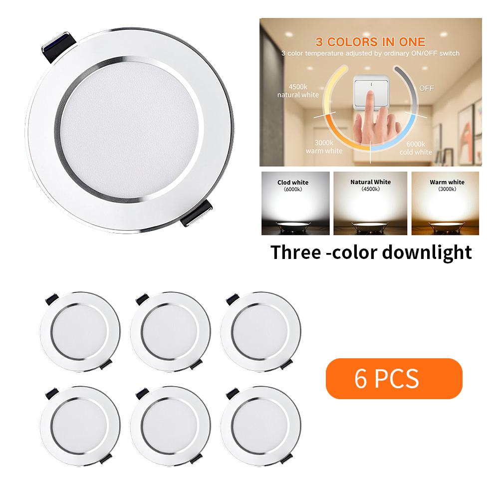 

6/12 шт. светодиодный потолочный светильник, трехцветный, с регулируемой яркостью, 5 Вт, 9 Вт, 12 Вт, 15 Вт, встраиваемый потолочный светильник, светодиодный прожектор для гостиной, ванной комнаты 5W&220V (176-264V)