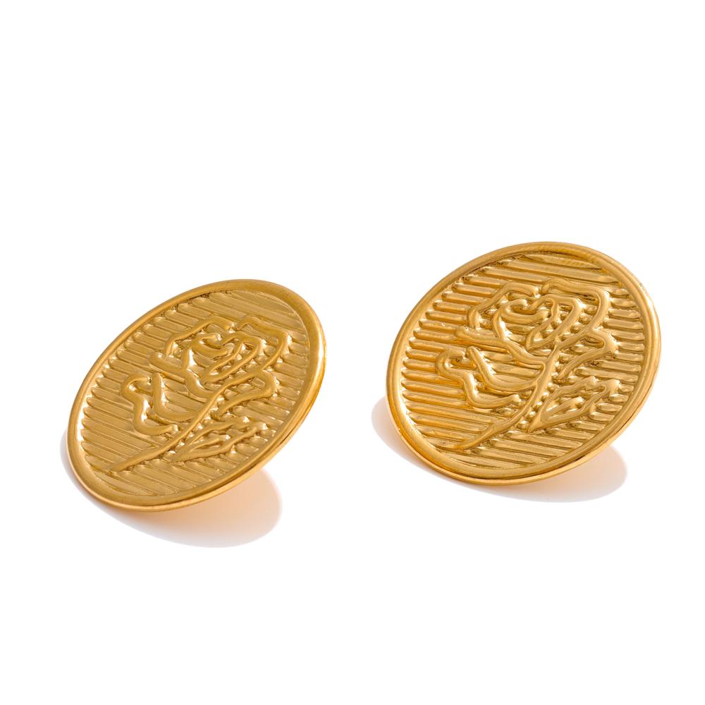 

Yhpup New Stainless Steel Round Flower Shape Stud Earrings 18K Golden PVD Plated Attractive Summer Jewelry Wholesale