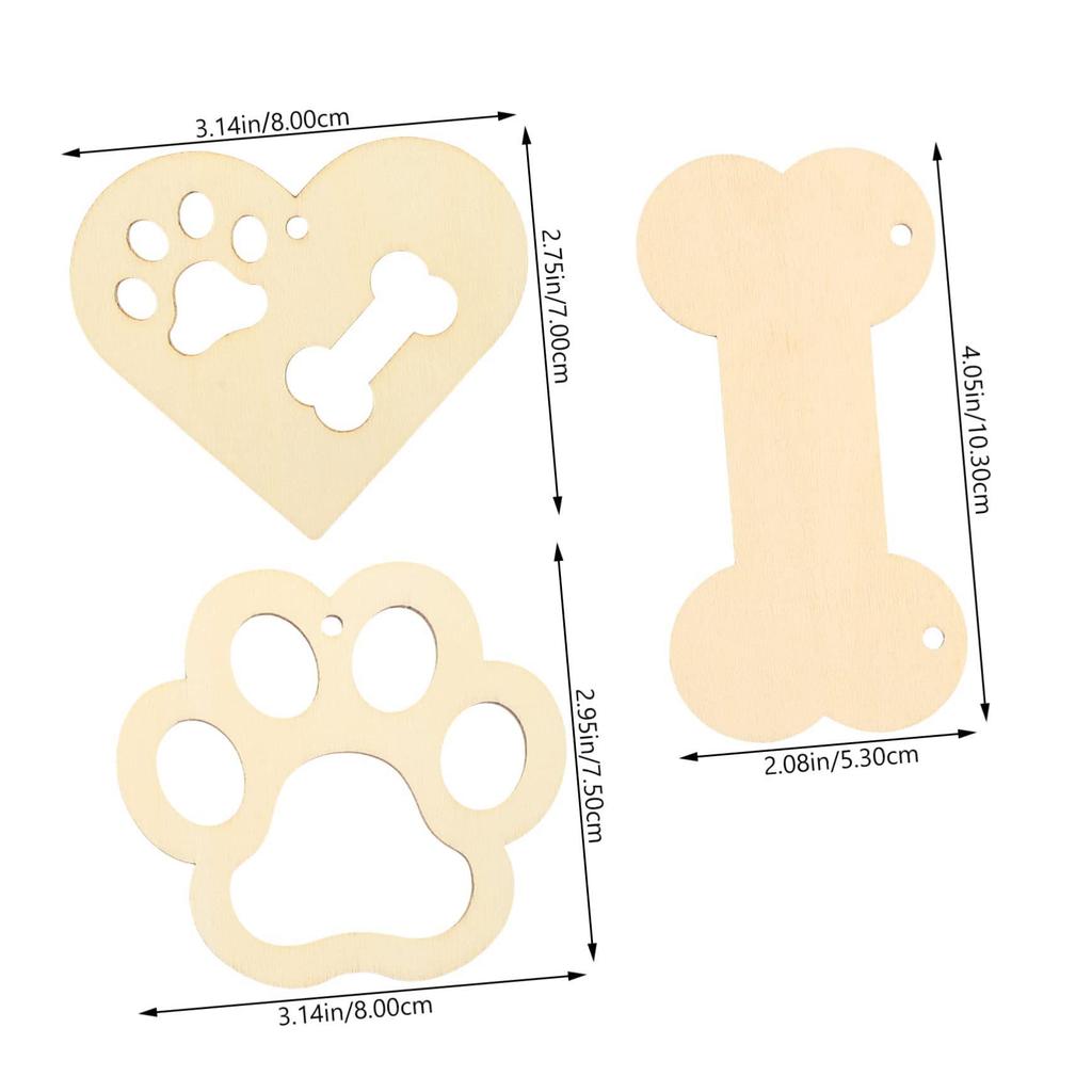 Bone & Paw Print Wooden Ornament Tag for Pet Crafts
