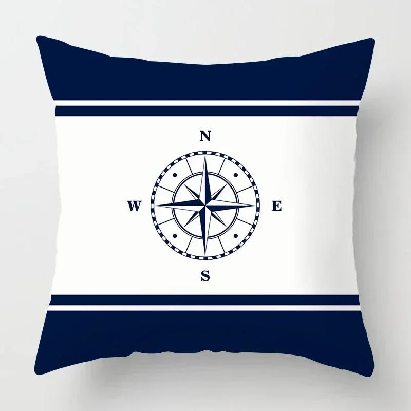 Funda de almohada nórdica de la serie náutica azul oscuro, funda de cojín decorativa para sofá, decoración del hogar de