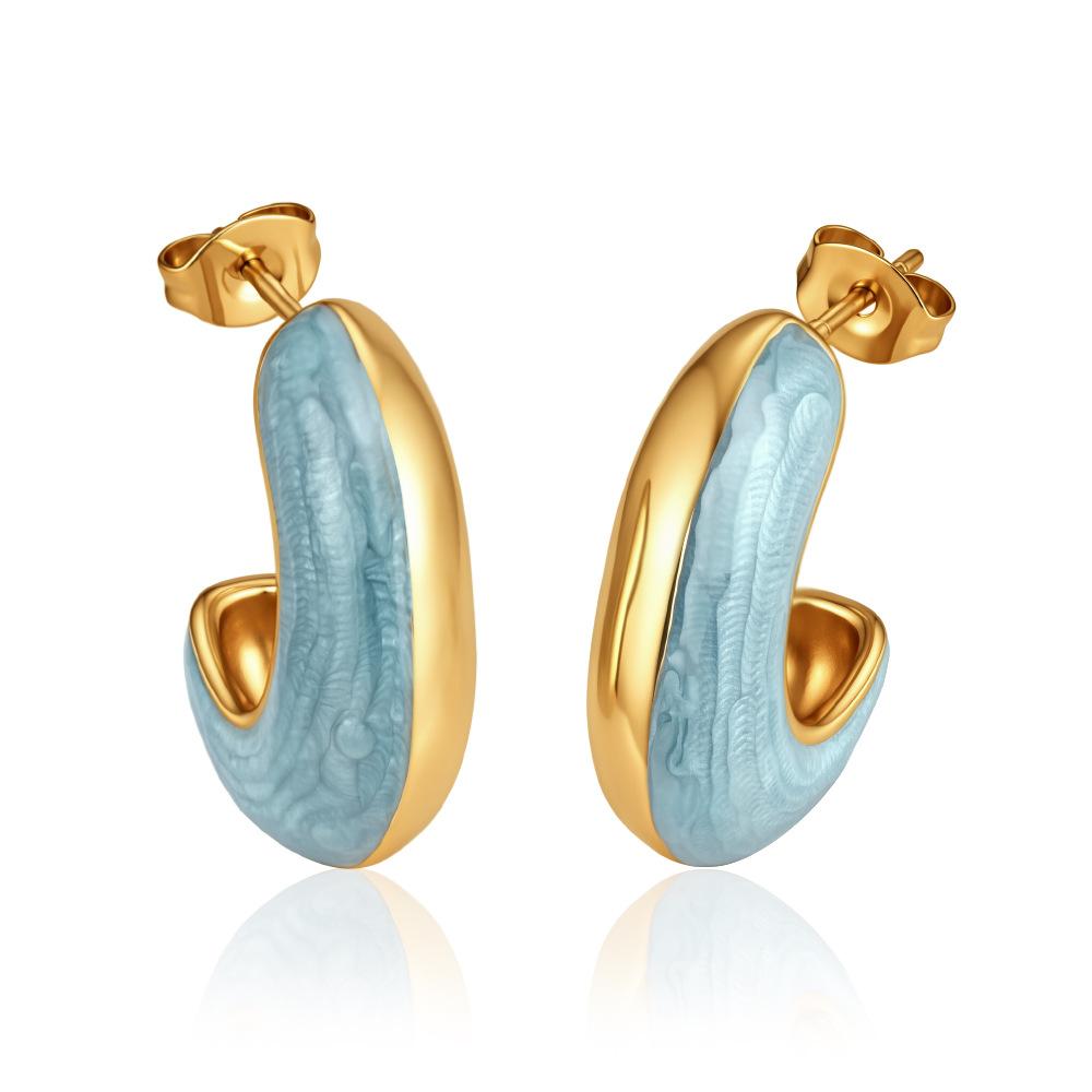 Fashion oiled stainless steel earrings women's light luxury high-end sense versatile 18K stud earrings trendy earrings