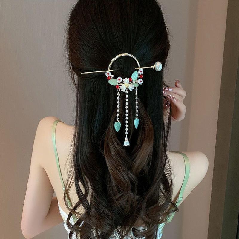 Chinese Style New Headwear Floral Hair Sticks for Women Tassel Hairpin Modern Hanfu Style Hair Clip Female Hair Accessories