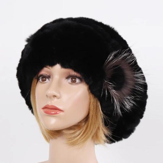 New Real Rex Rabbit Fur Hat Women Knitted Natural Real Rex Rabbit Fur Beret Caps Ladies Winter Warm Real fur Hats