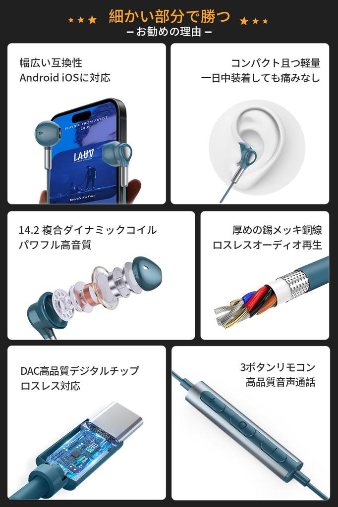 Laza-Vally Type C Wired Earphones with Mic and Remote, Compatible with Windows, Android, and iOS Devices. Compatible with Android smartphones, iPhone