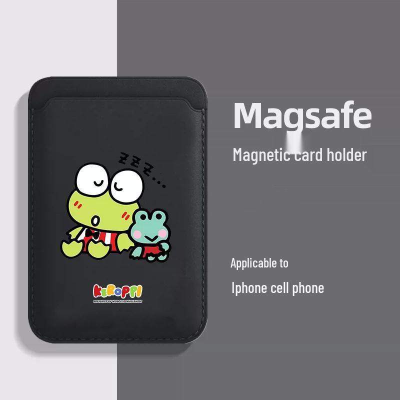 Large-Eyed Frog MagSafe Leather Card Holder for iPhone Single Card Holder