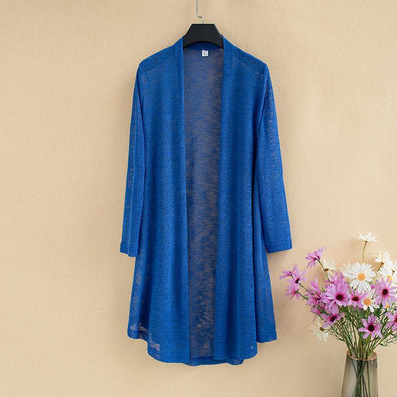 Sommer Neu Übergröße Strickjacke Damen Baumwolle und Leinen Strickpullover Klimaanlagenhemd Sonnenschutz Mittelang Dünne Jacke Schal