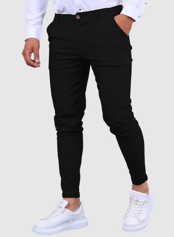 Mens Slim Fit Casual Pants With High Elastic Cotton Blend For Urban Streetwear