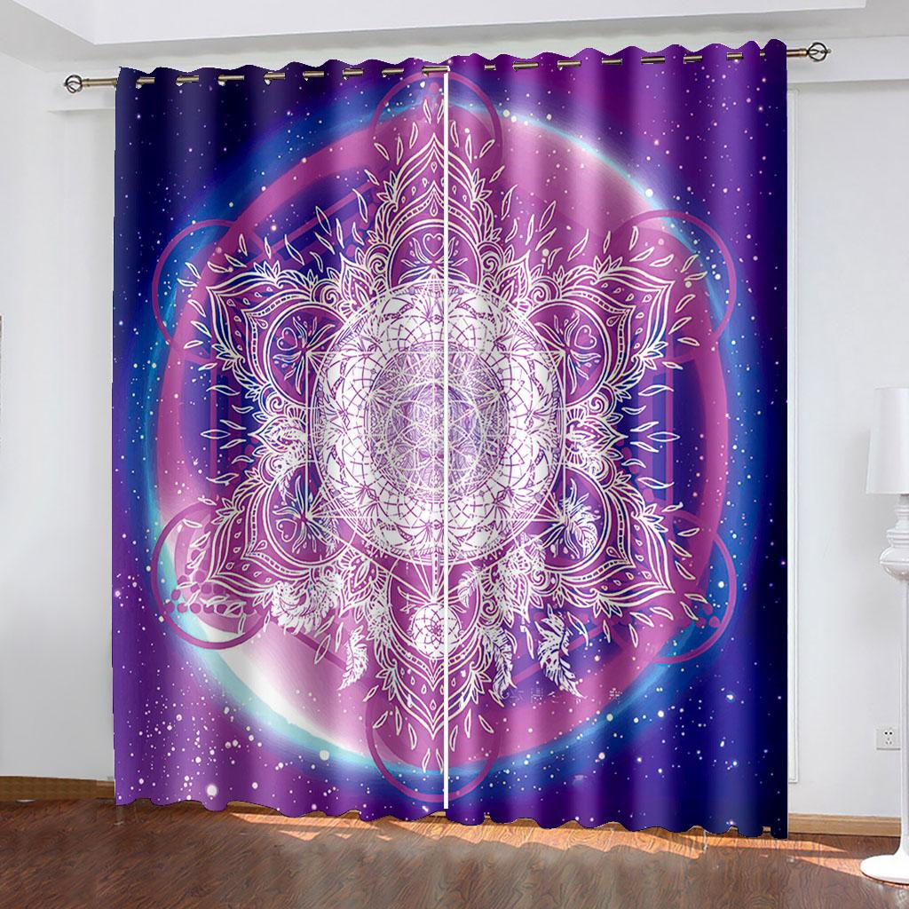 Living Room Darkening Blackout Curtains Purple Dream Catcher Window Curtains Polyester Thermal Insulated Drapes Decor