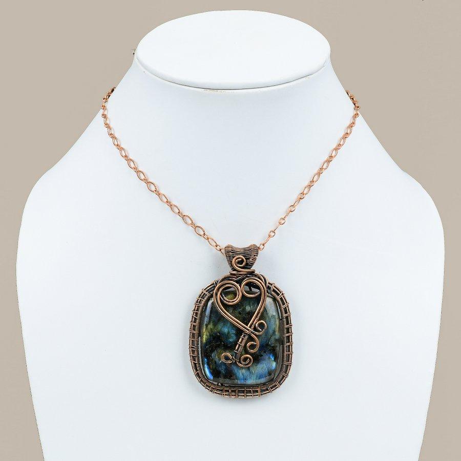 Labradorit Handmade Bijuterii Pandantiv Împachetare Sârmă de Cupru 2,60" Y7b41