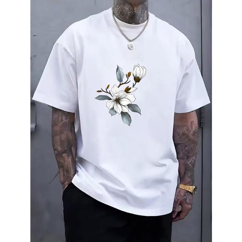 

Европейский размер Мужская летняя модная футболка с цветочным принтом, короткий рукав, бежевый, с круглым вырезом, повседневный топ, элегантный дизайн в белом и зеленом цветах S белый