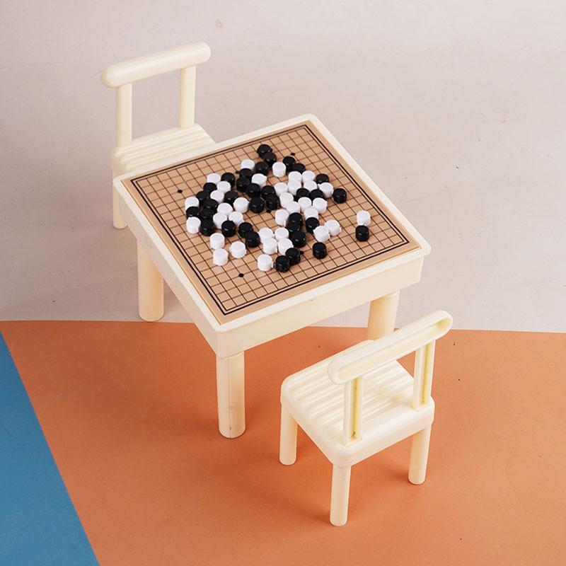 1Set Miniature Chess Table With Chair Mini Flying Chess Ludo Board Game Model Simulation Chessboard Dollhouse Decor Accessories
