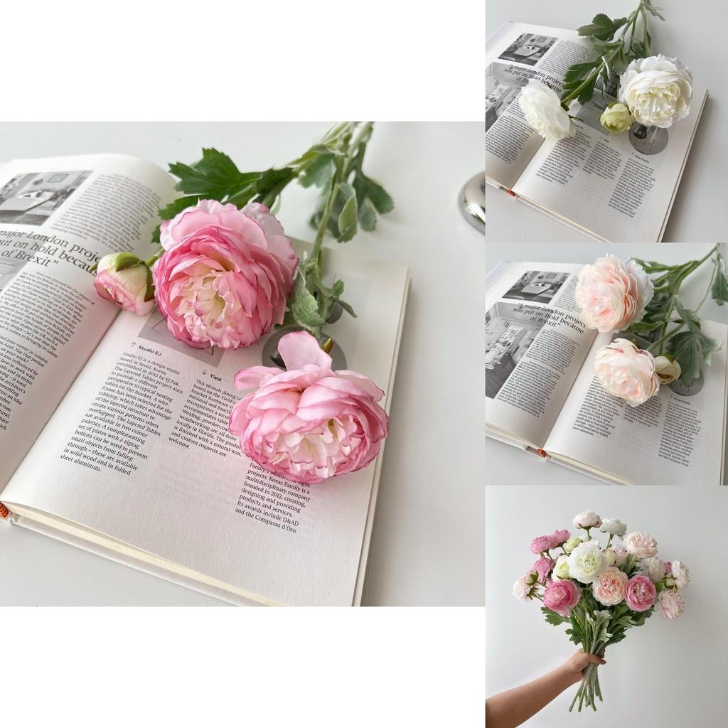Elegant Paeonia Lactiflora Pall Fake Flower Bouquet With Flocked Silk Material For Wedding Home Decor