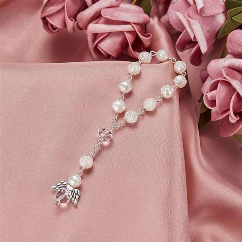 2025+ 20 Pcs Baptism Acrylic Rosary Beads Mini Rosaries Angel with Organza Bags for the First Communion Baptism Party Favors