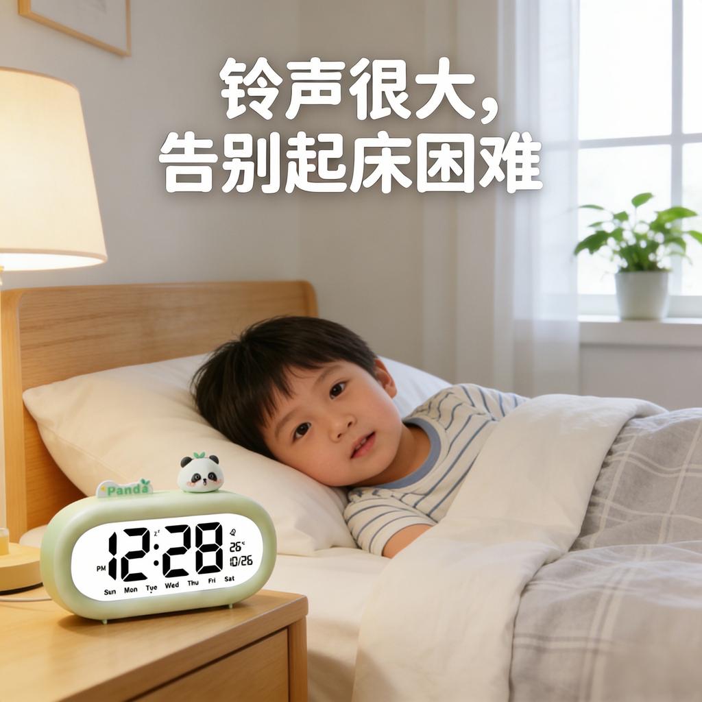 Cartoon Oval Clock Student Bedroom Bedside Alarm Clock Luminous Multifunction Electronic Clock Temperature Date Display Alarm Clock