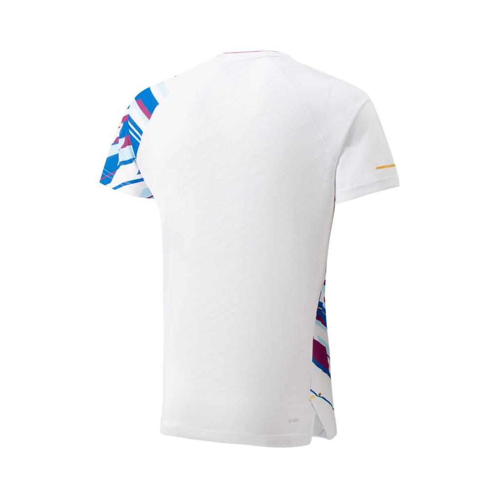 Li Ning Badminton Series V-Neck Pullover Comfortable Versatile Breathable Short Sleeve Badminton Shirt Unisex Tops Standard-White AAYU223-2