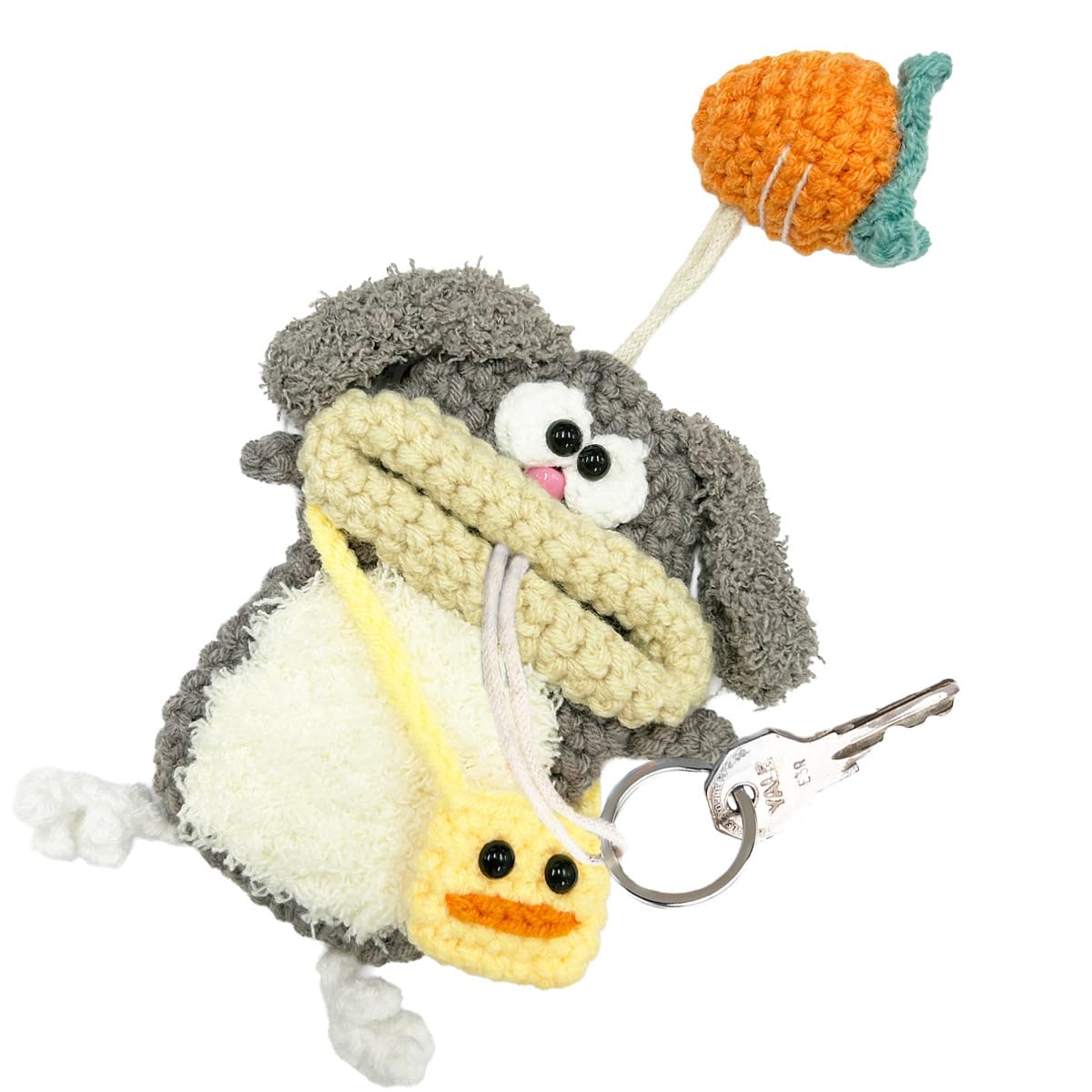 

macaroni edge Yarn Mascot Key Case, Rabbit Version, Cute Monster Keychain, Accessory Case, Key Storage, Korean Item, Handmade (GrayRabbit)